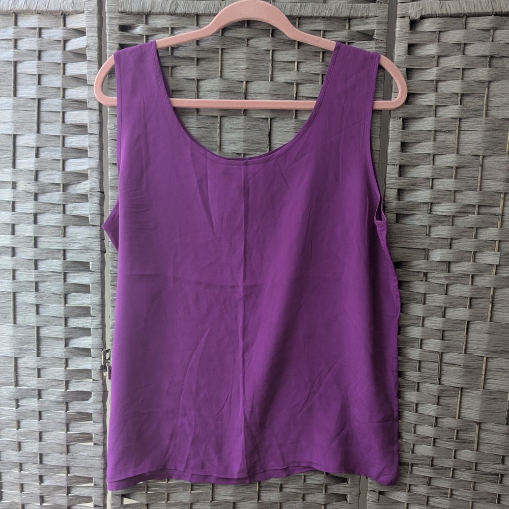 Vtg Anna and Frank Tank Top Shell Purple 100% Silk Scoop Neck Sz L Quiet Luxury
